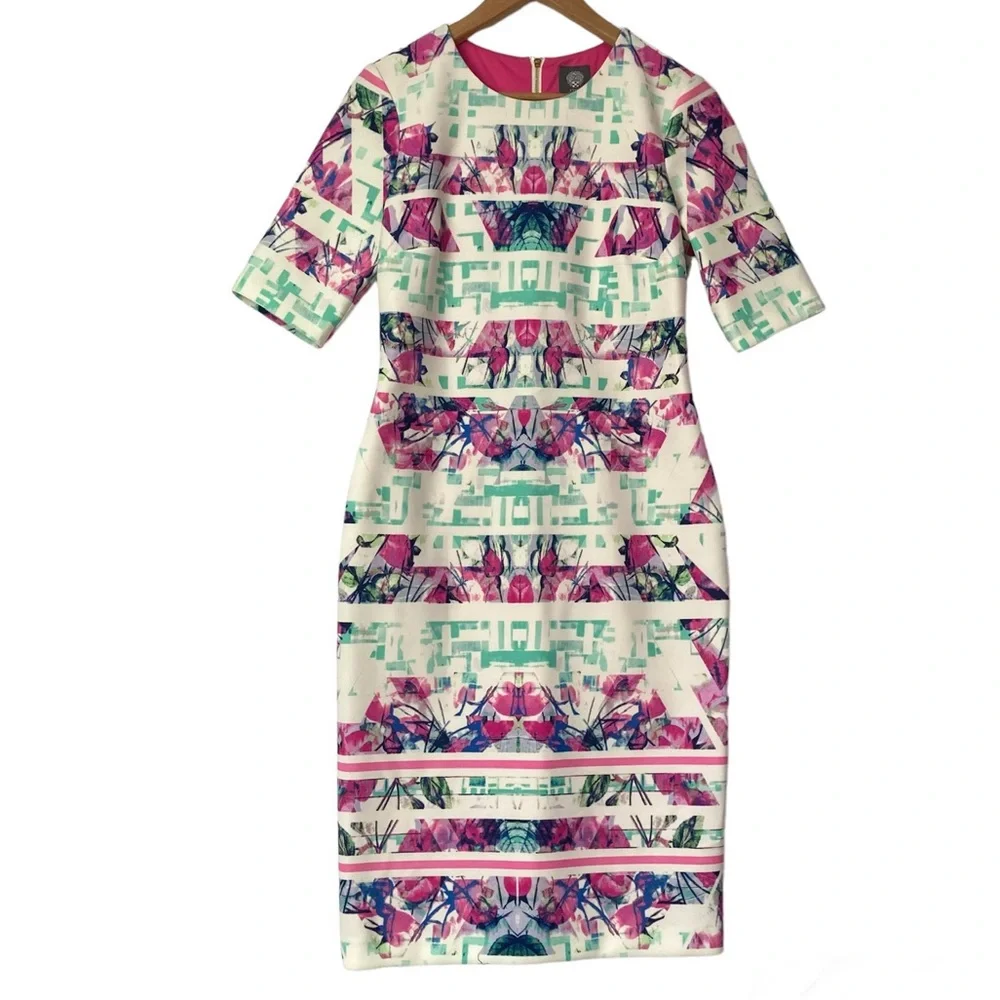 Vince Camuto Floral Abstract Knit Dress - Picture 1 of 11